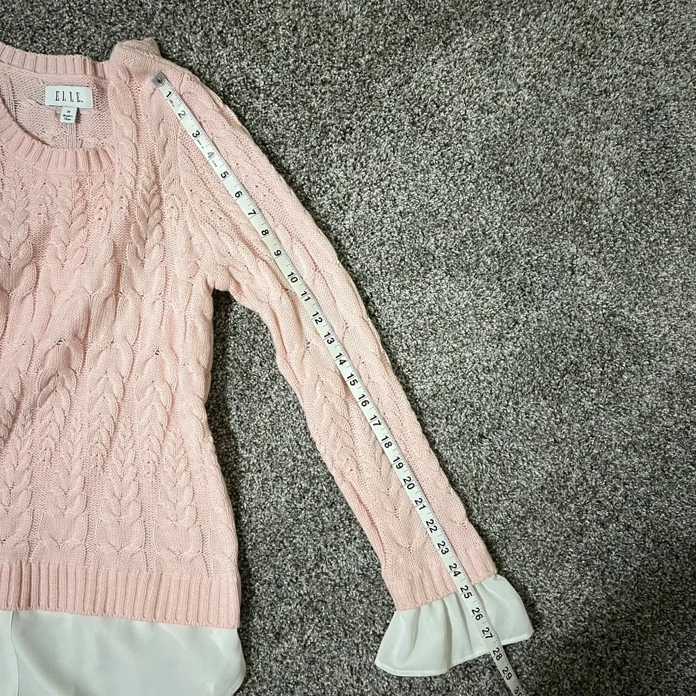 ELLE Women's Mock-layer Cable Knit Sweater; Pink; Size M - Picture 6 of 16